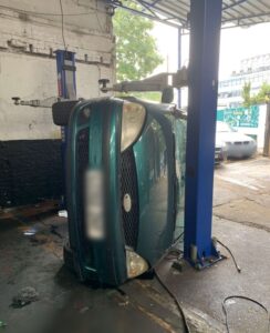 car on its side